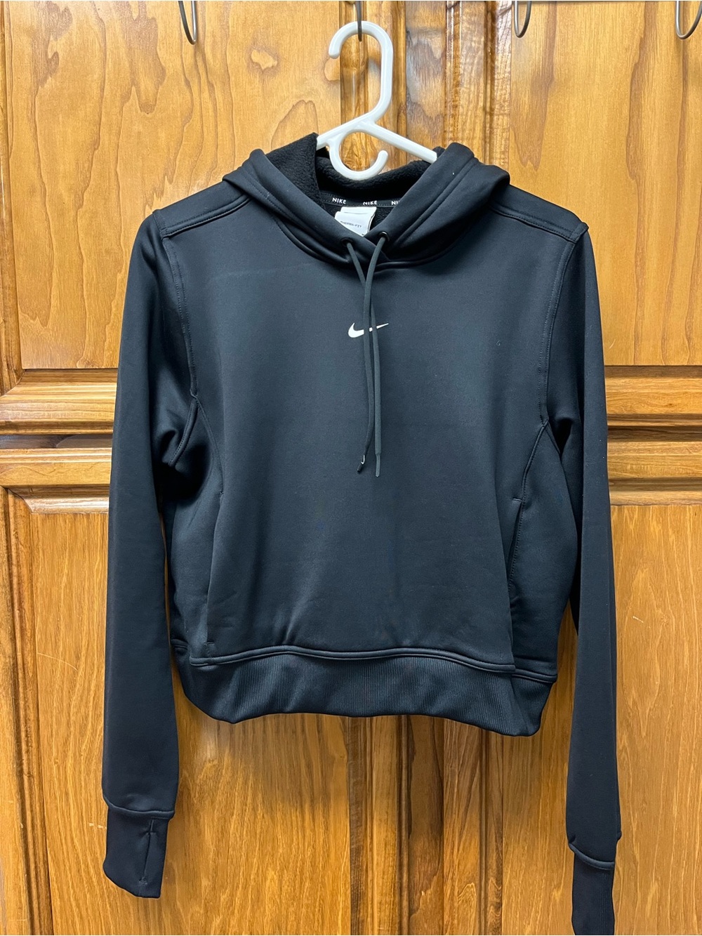Nike Black Women's Hooded Pullover with White Swoosh Size Medium